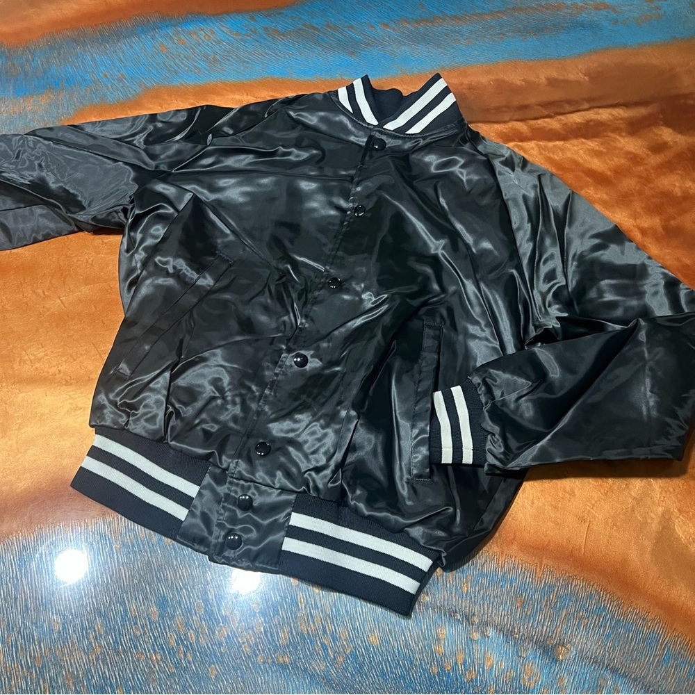 Vintage Legend Sportswear Satin Chalk line Varsity Jacket small Black White